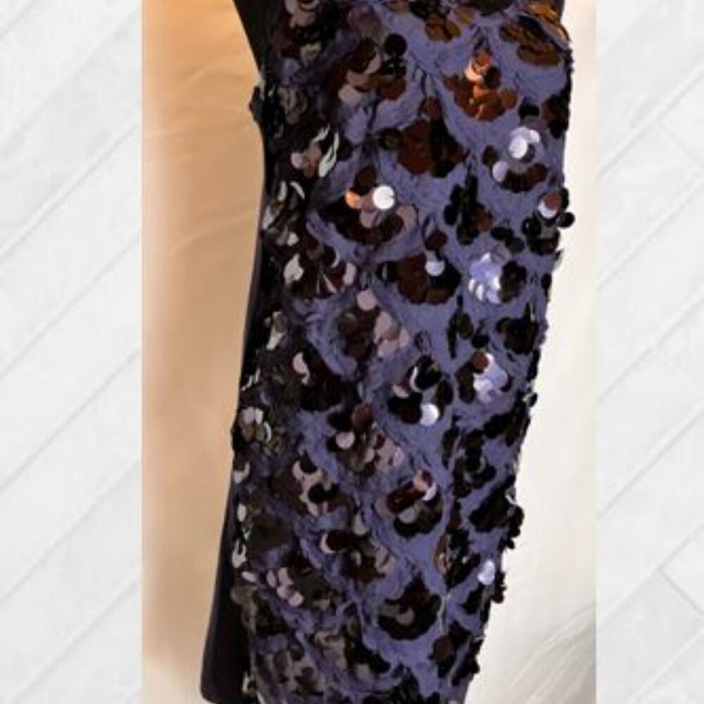 Sexy Sequin Slip Dress in Navy with Scallop Motif  EUC  Size Large - Picture 3 of 13